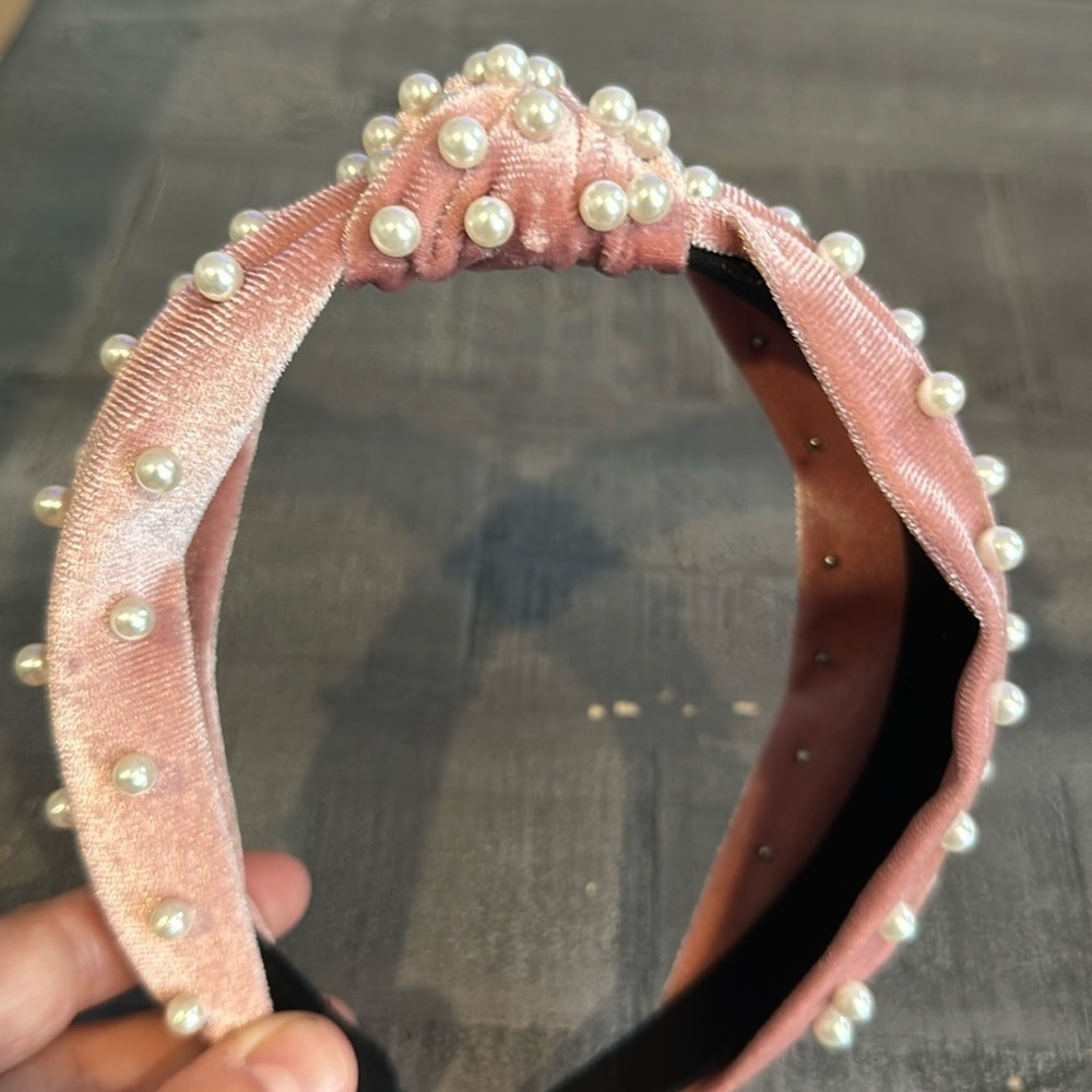 Headband Knot Hoop Elegant Faux Pearl Studded Pink